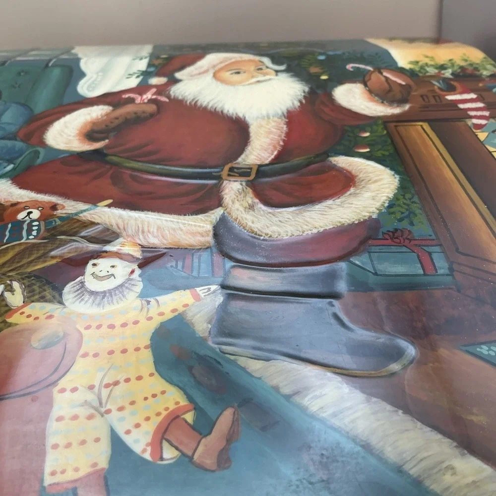 Vintage Style Christmas Santa Claus Wooden Keepsake Box 12x12 Hinged Lid Storage